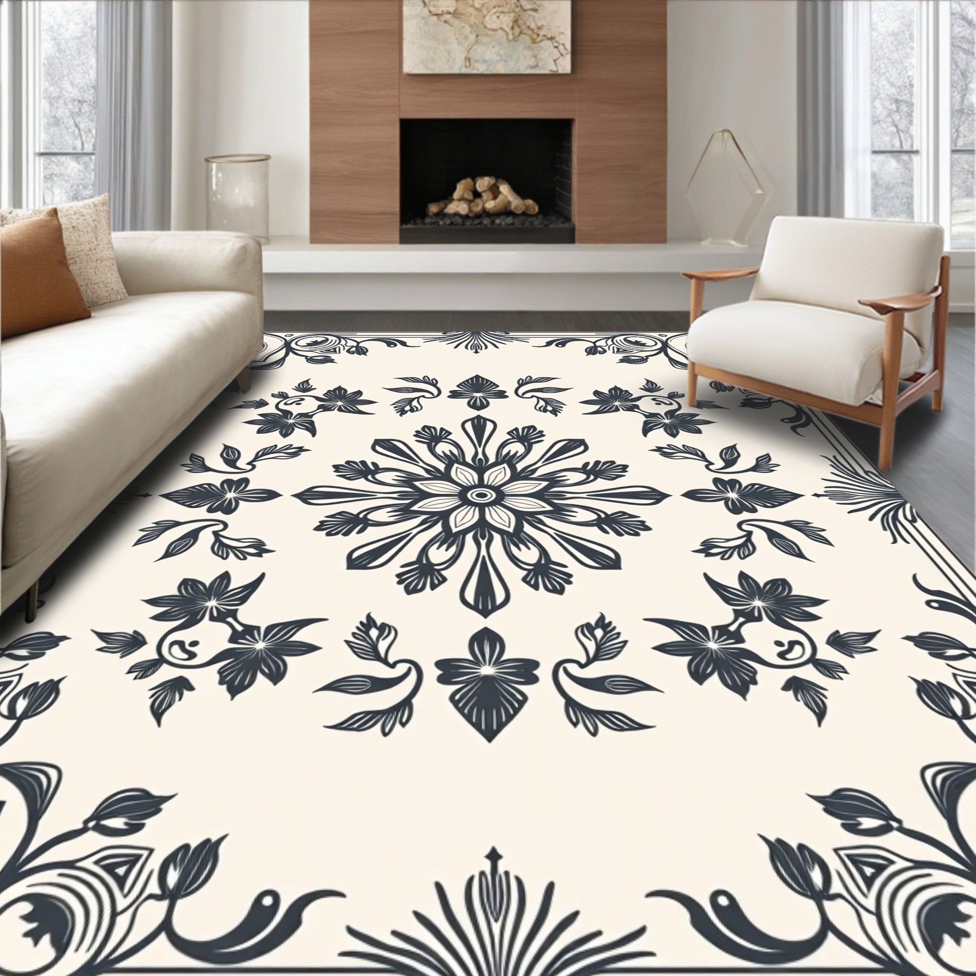 Ornate Floral Swirl Decorative Rug