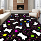 Whimsical White Figures Colorful Dot Design Rug