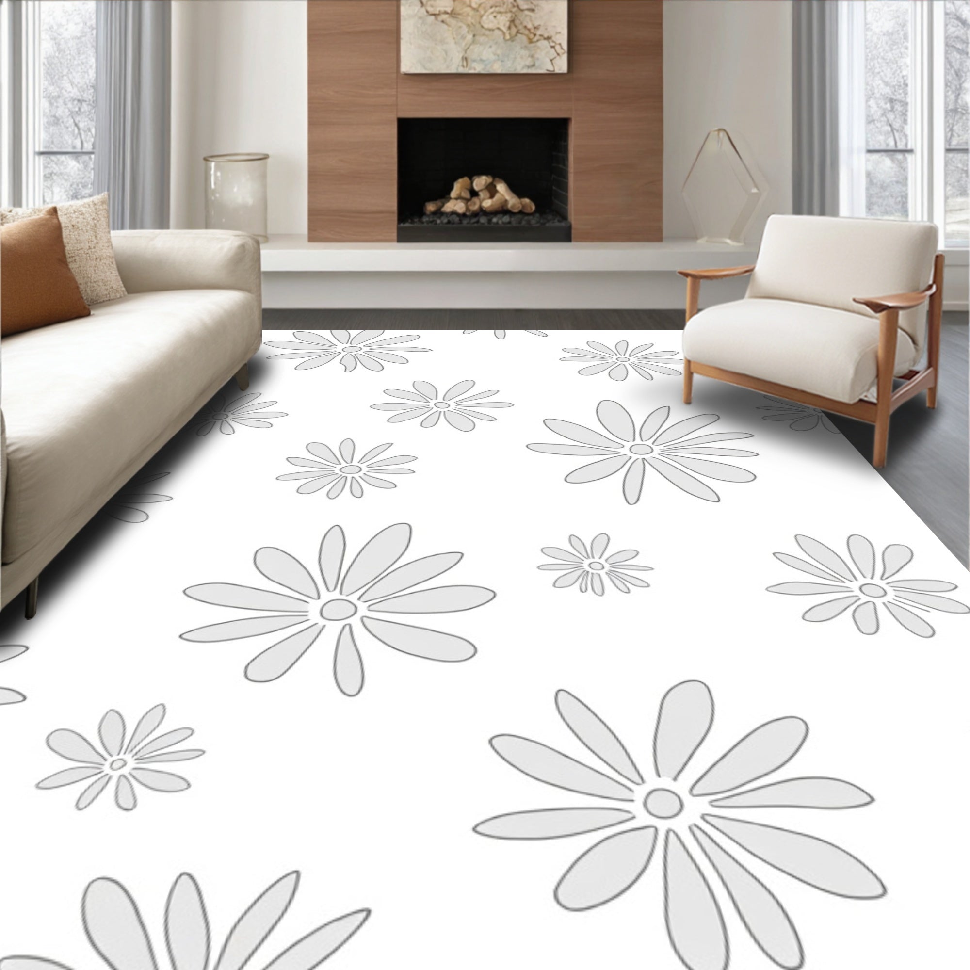 Delicate Daisy Floral Pattern Rug