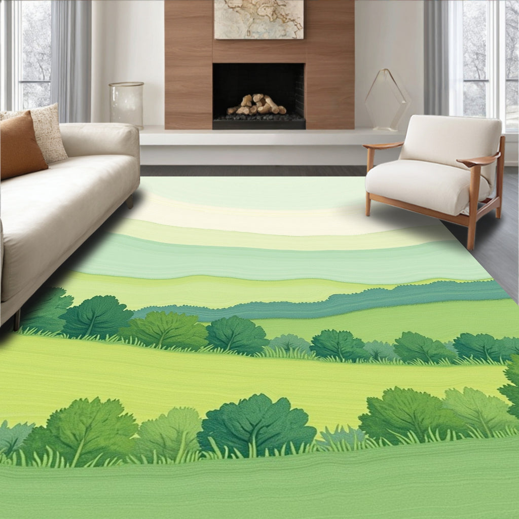 Verdant Rolling Hills Landscape Design Rug