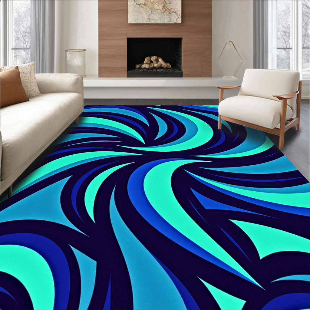 Aqua Blue Swirl Abstract Pattern Rug