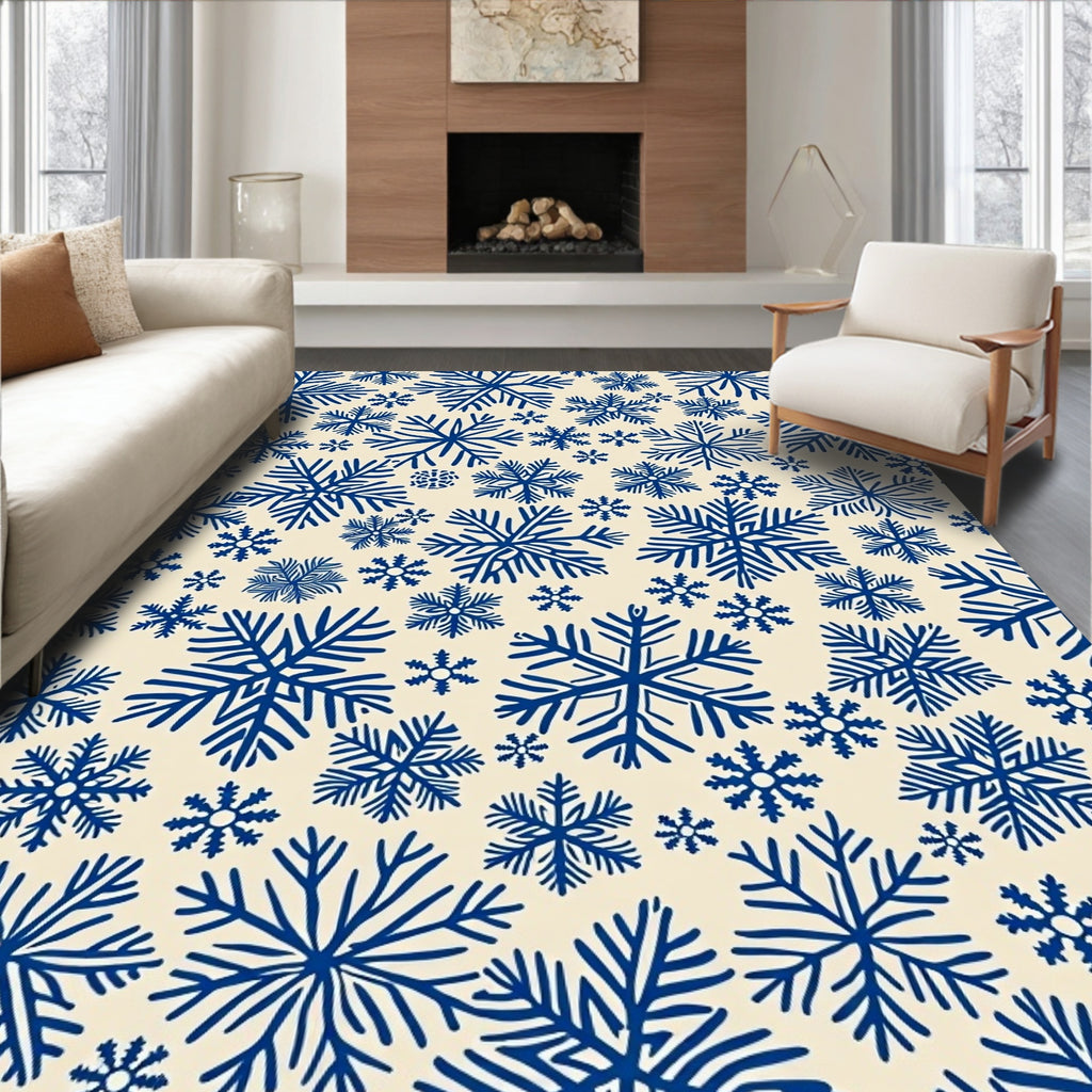 Deep Blue Snowflake Winter Sky Rug