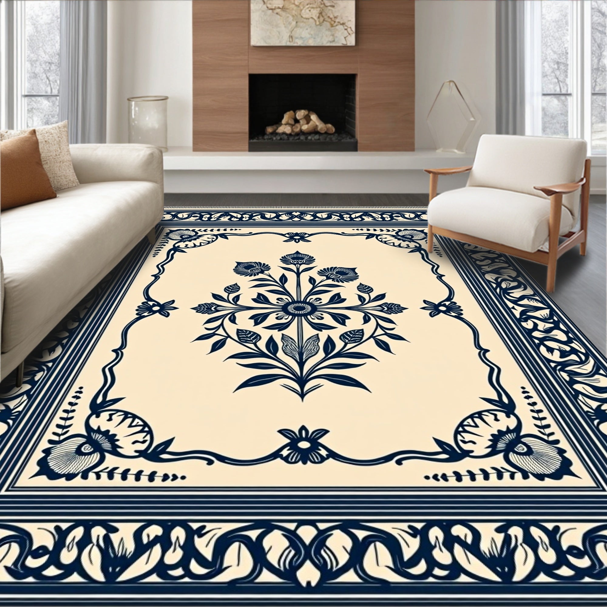 Classic Floral Bouquet Outline Rug
