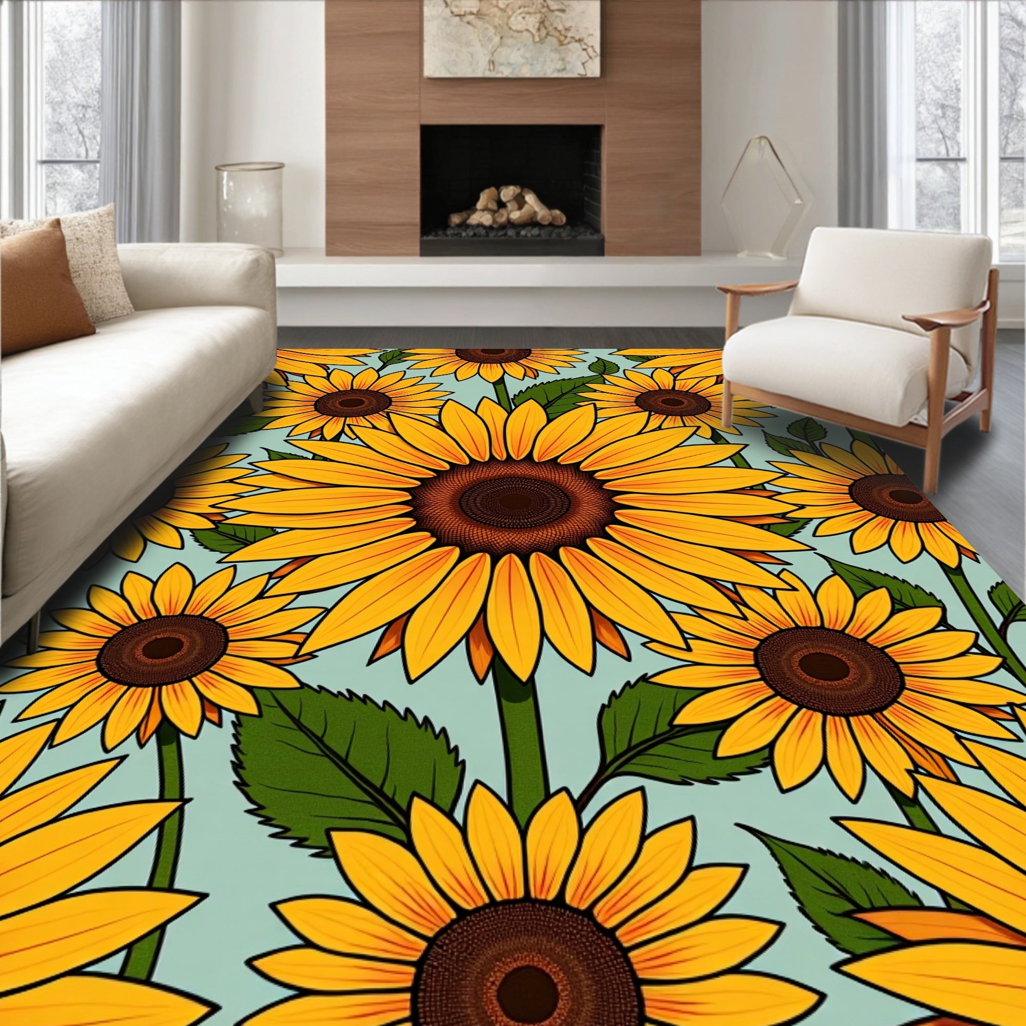 Floral Yellow Sunflower Pattern Rug