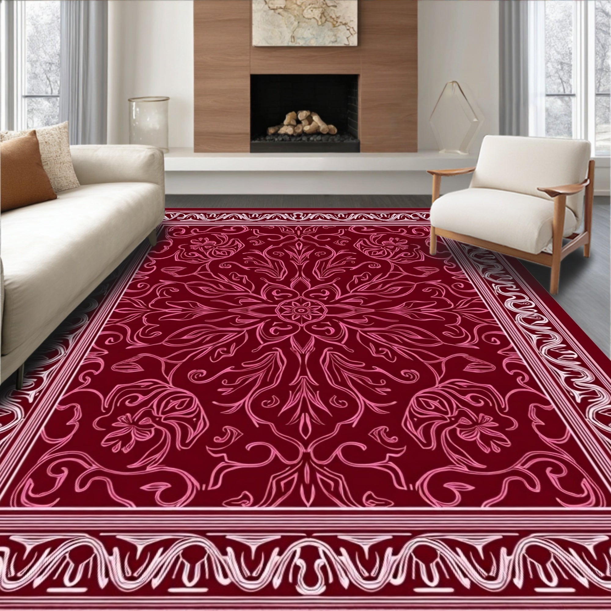 Ornate Floral Scrollwork Pattern Rug