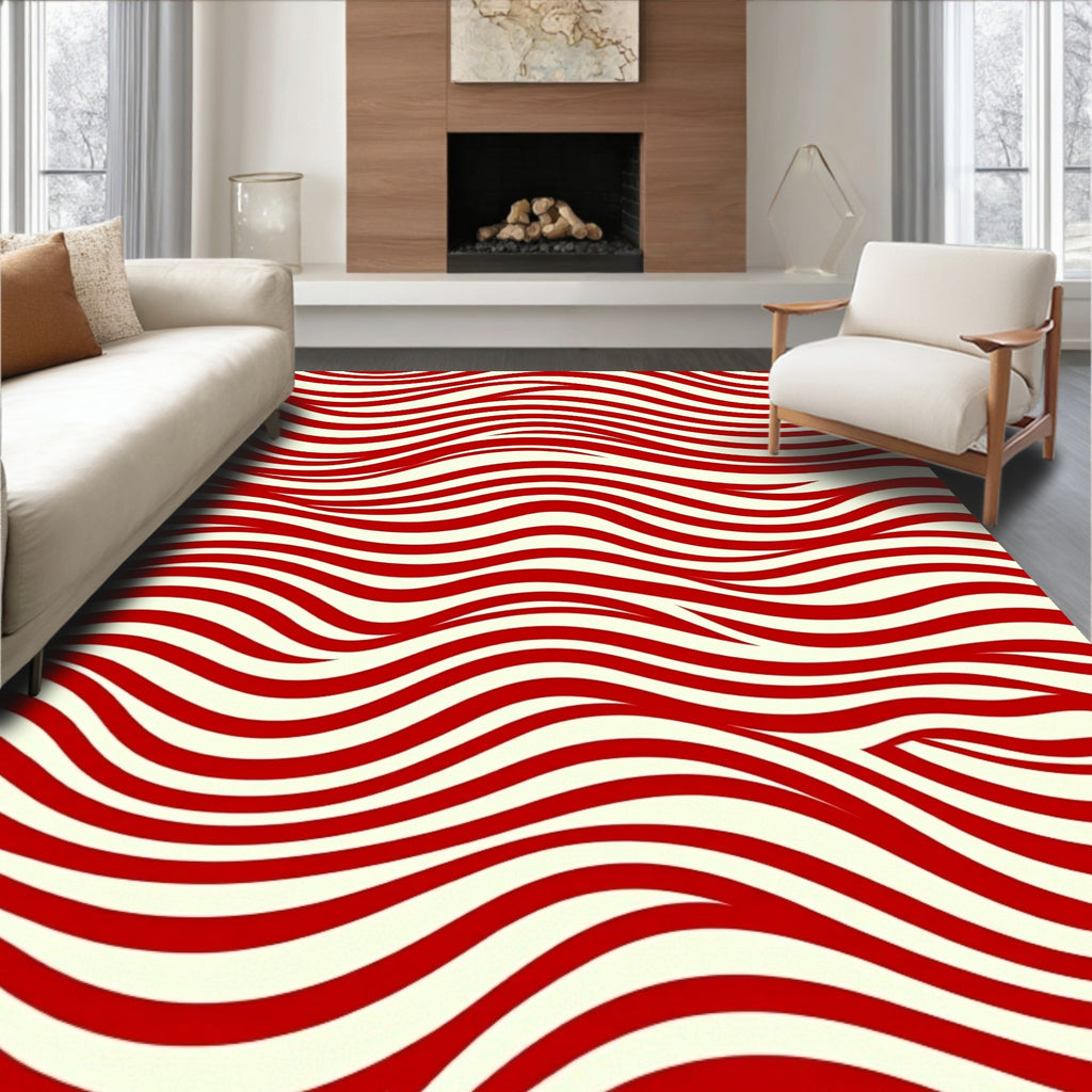 Striped Wavy Red Design Rug