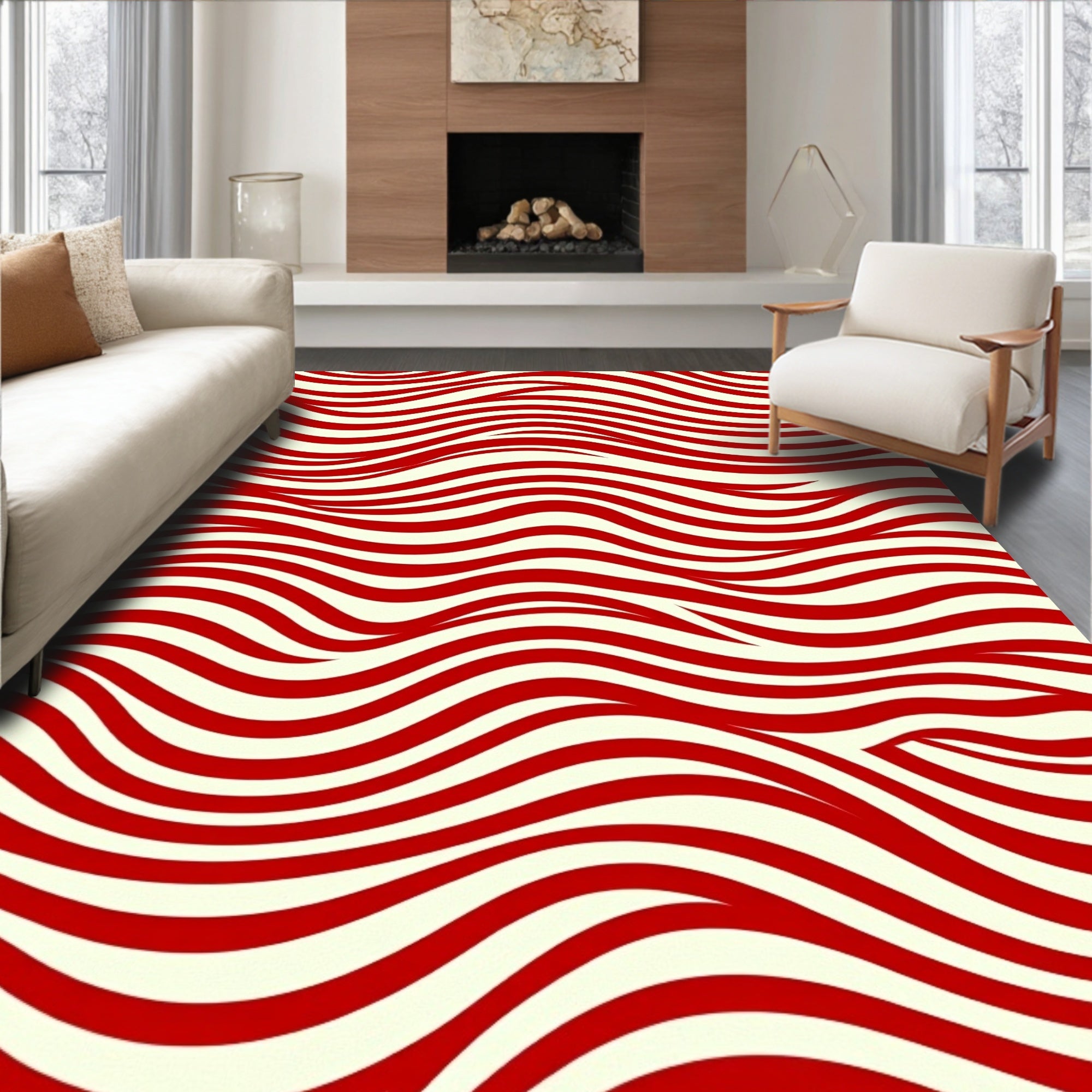 Striped Wavy Red Design Rug