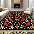 Red Cardinal And Gold Floral Pattern Rug
