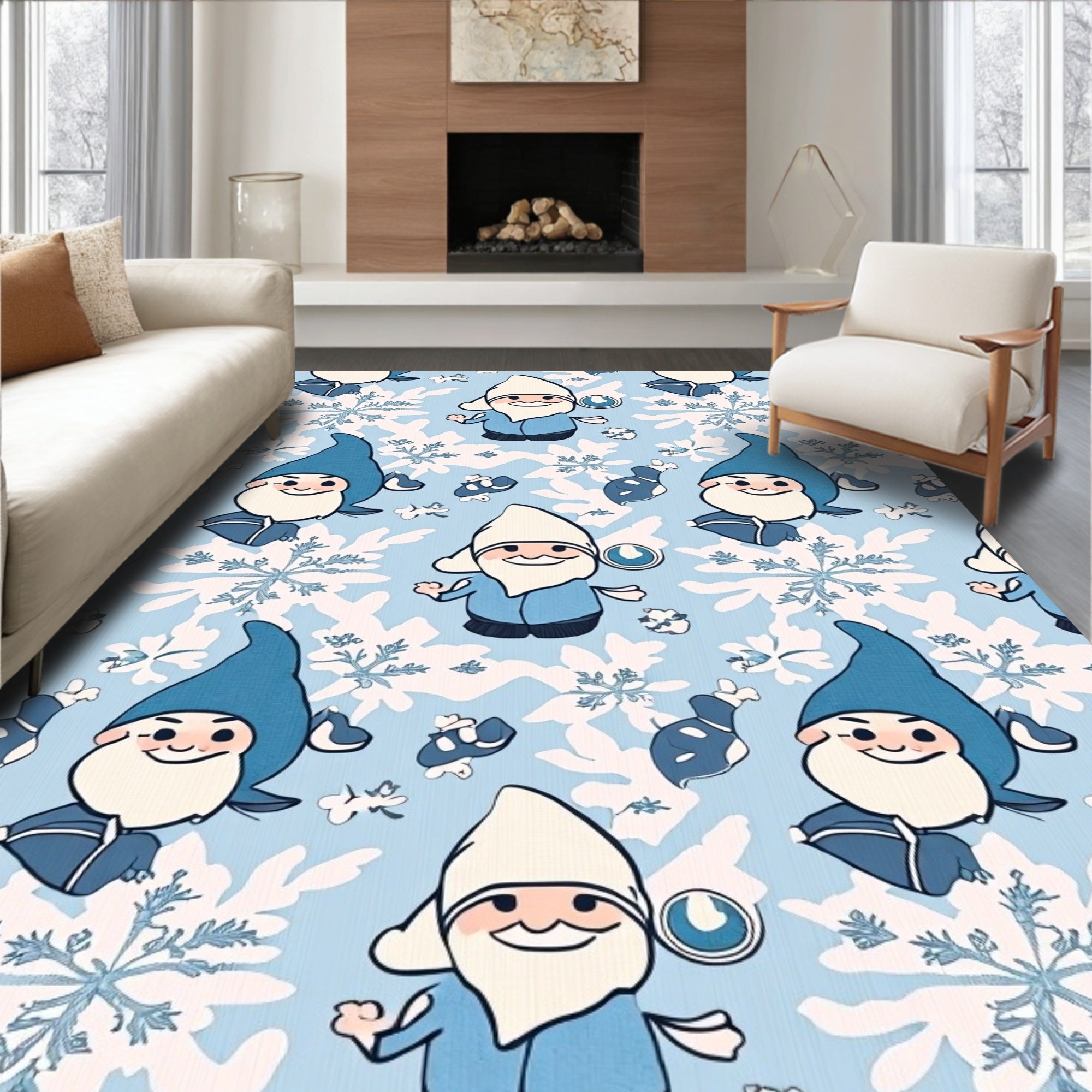 Charming Gnomes Snowflake Pattern Rug
