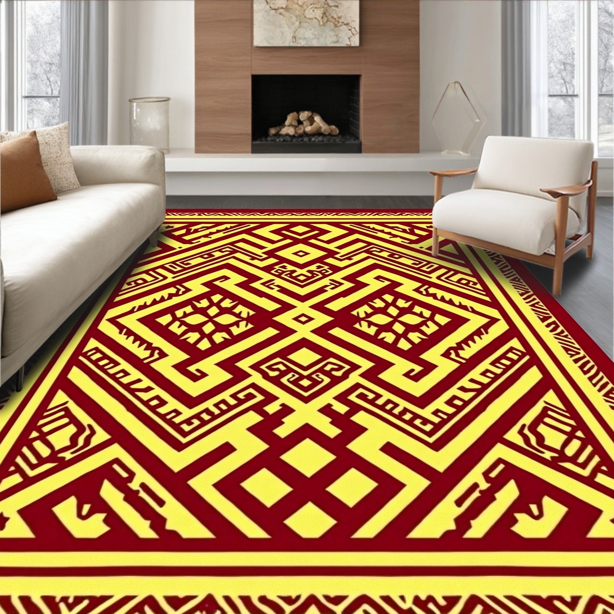 Bold Geometric Maze Pattern Design Rug