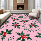 Pink Festive Holly Berry Pattern Rug