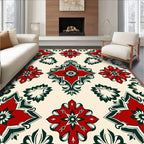 Red Green Floral Medallion Pattern Rug