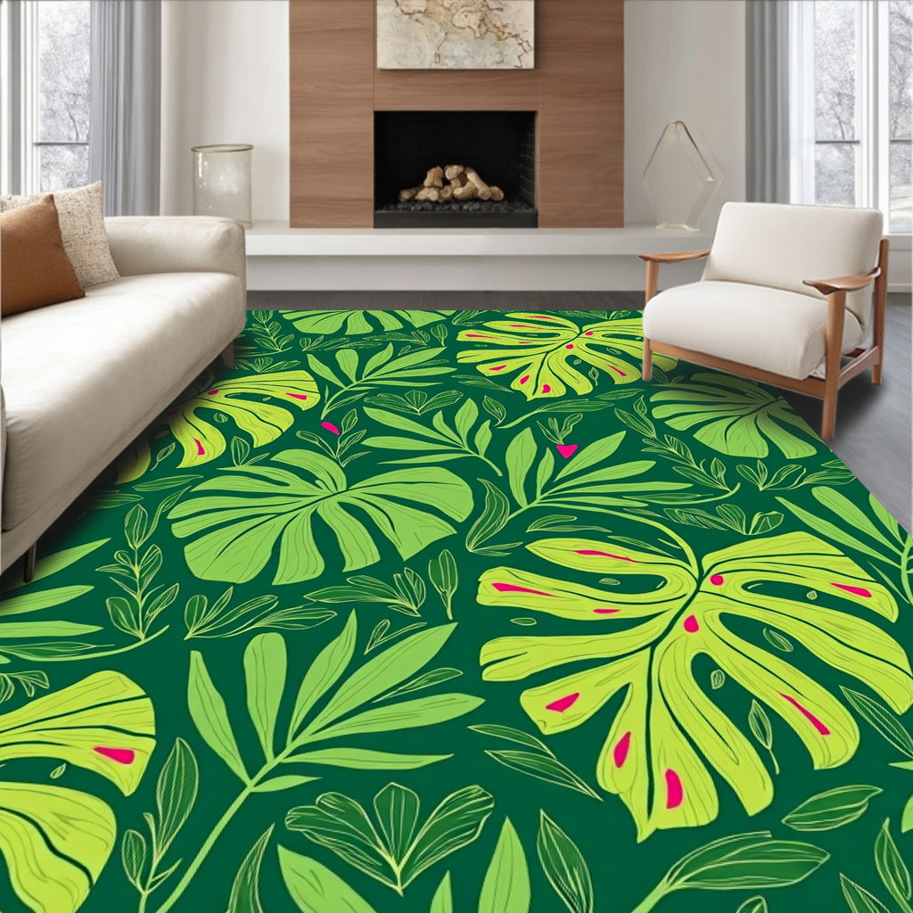 Vibrant Green Tropical Leaf Composition Rug