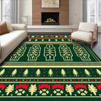 Festive Green Yellow Red Geometric Motif Rug