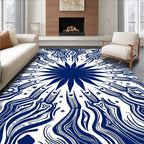 Deep Blue Sunburst Abstract Tribal Rug