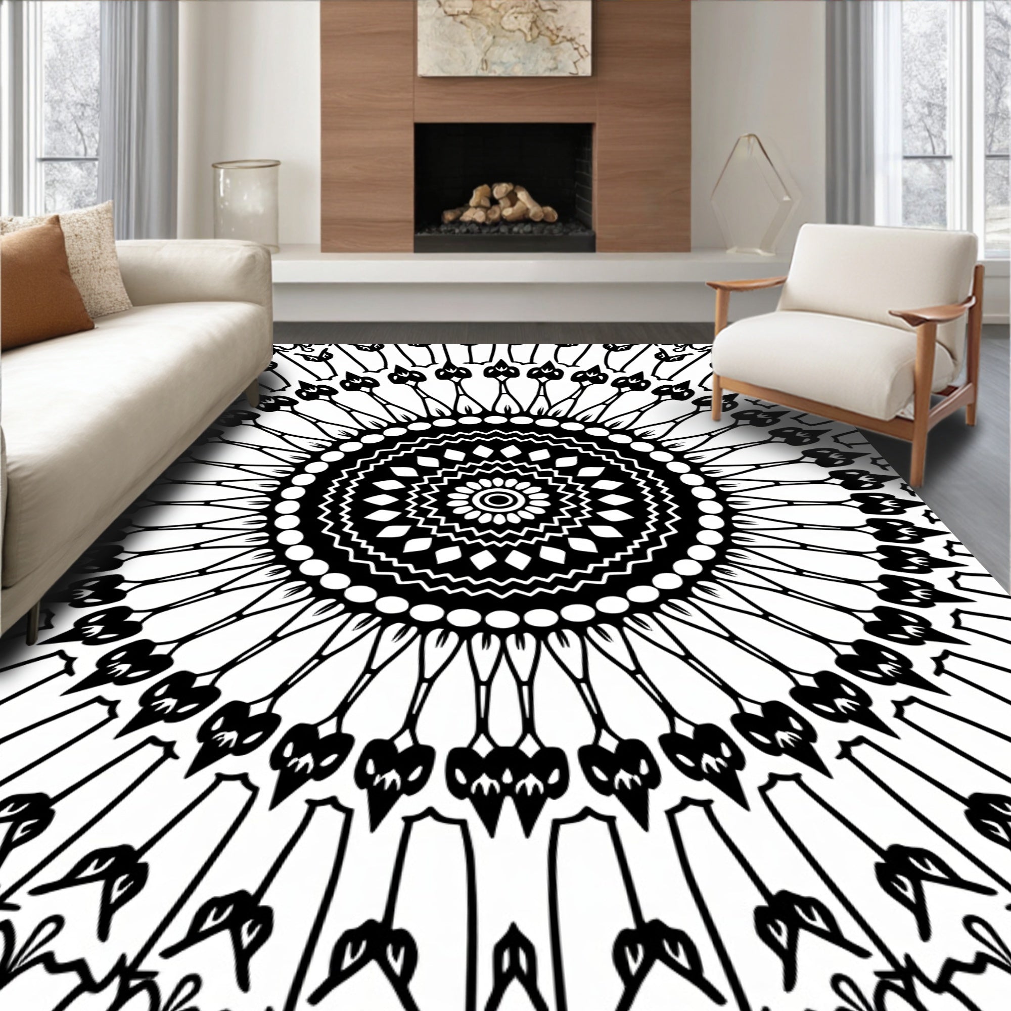 Radiating Floral Mandala Pattern Rug
