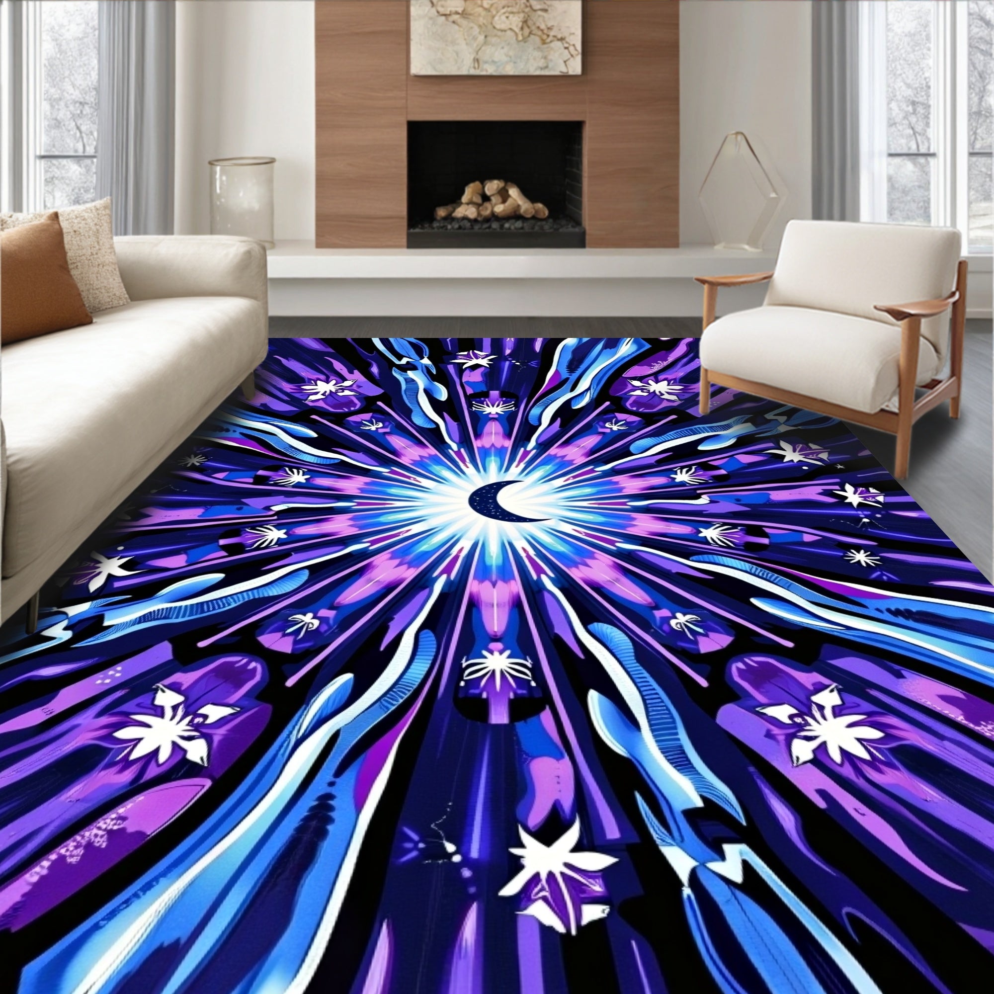 Celestial Midnight Blue Starry Rug