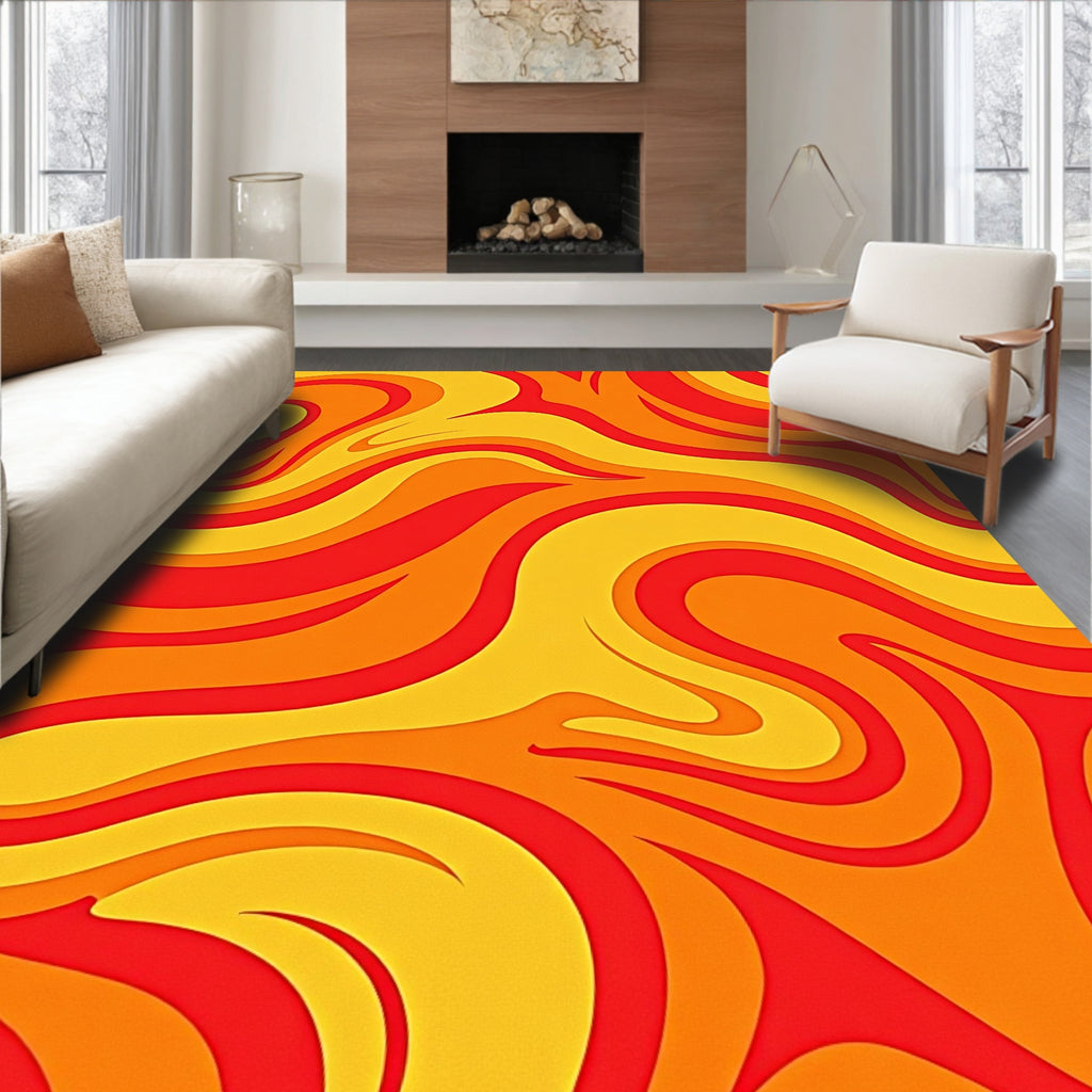 Warm Swirls Waves Abstract Rug
