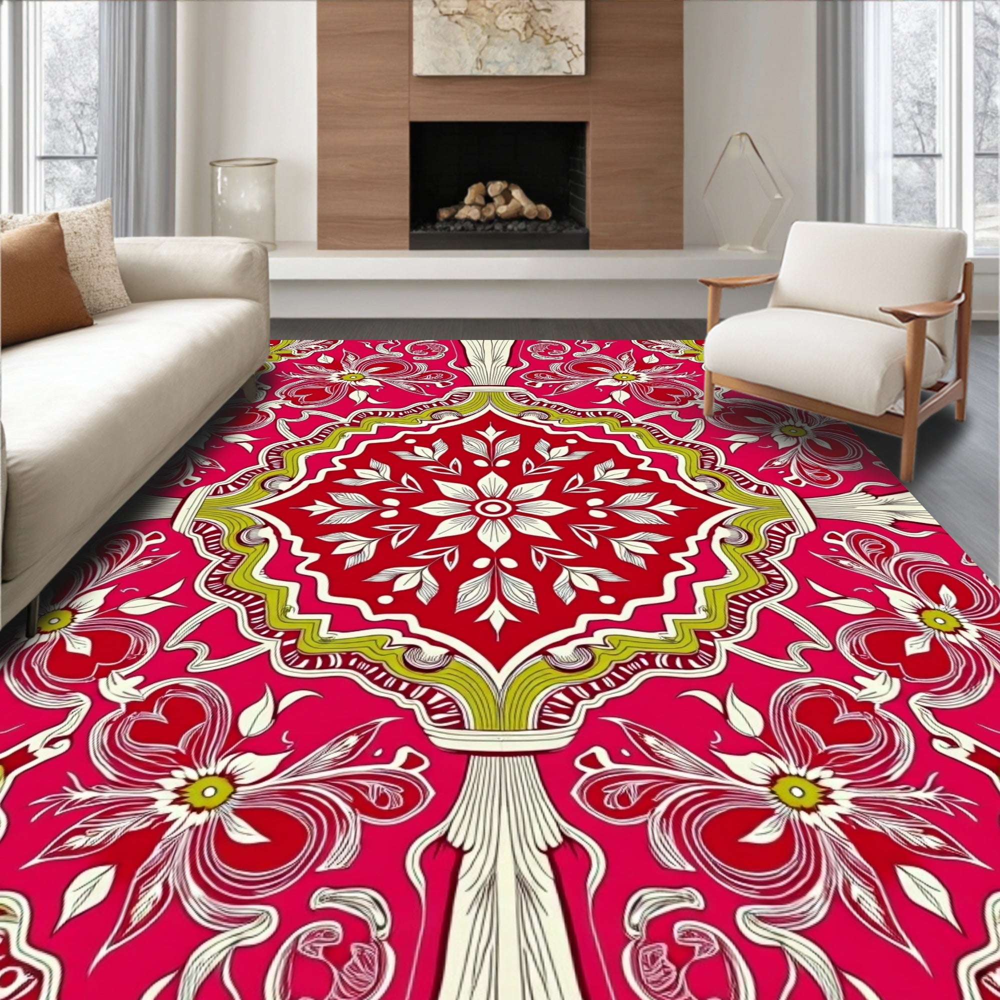 Elaborate Floral Vibrant Medallion Design Rug