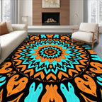 Bold Orange Teal Mandala Pattern Rug
