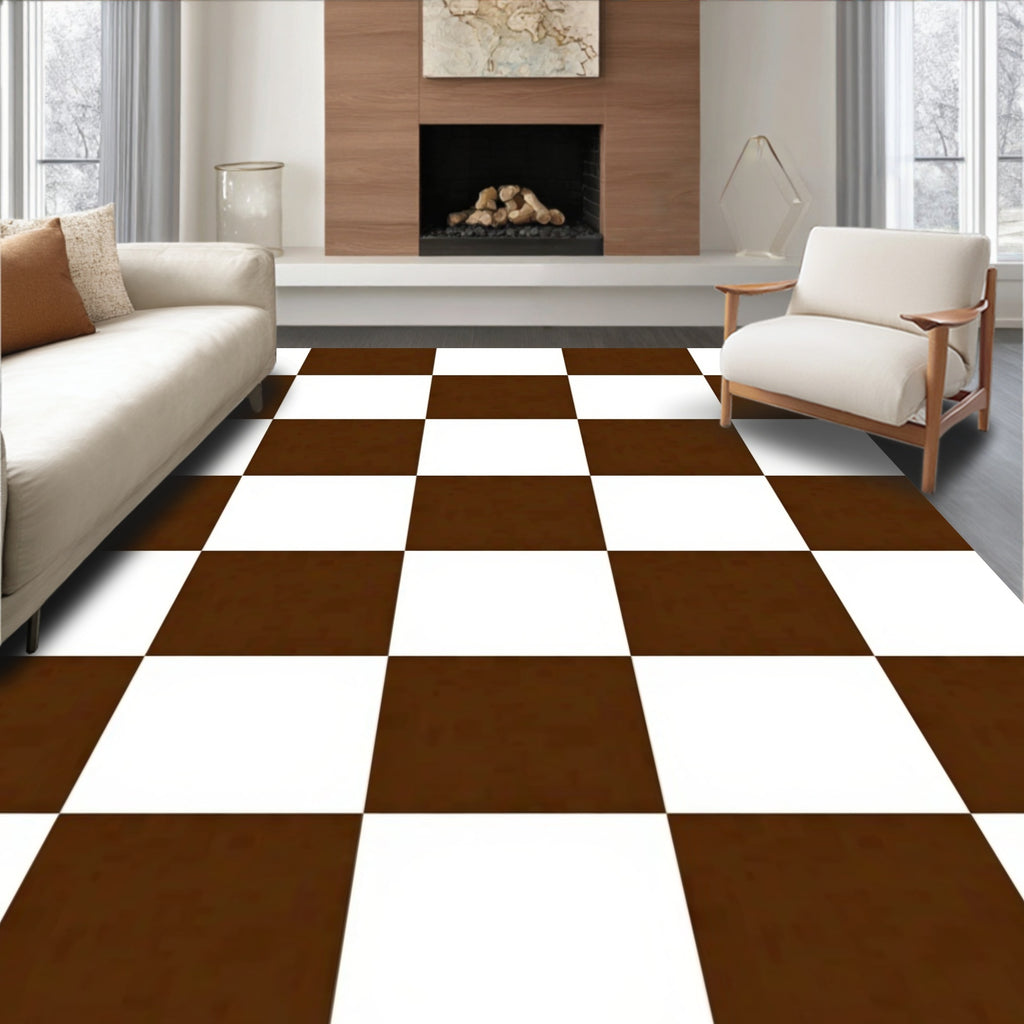 Classic Brown 2 White Checkered Design Rug