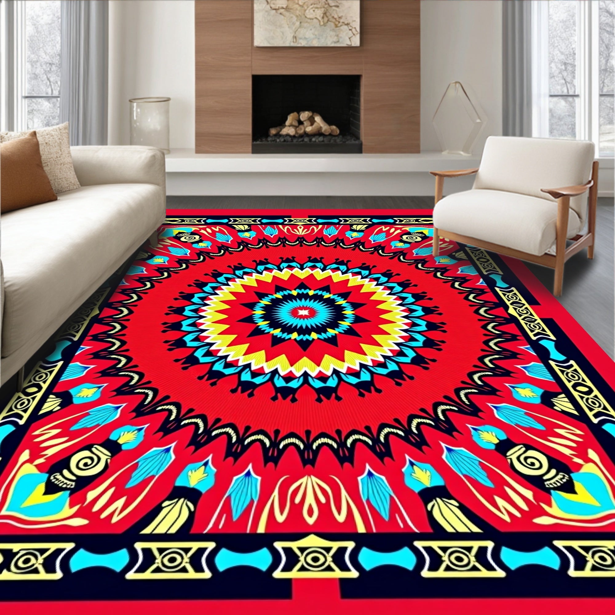 Vibrant Mandala Geometric Floral Design Rug