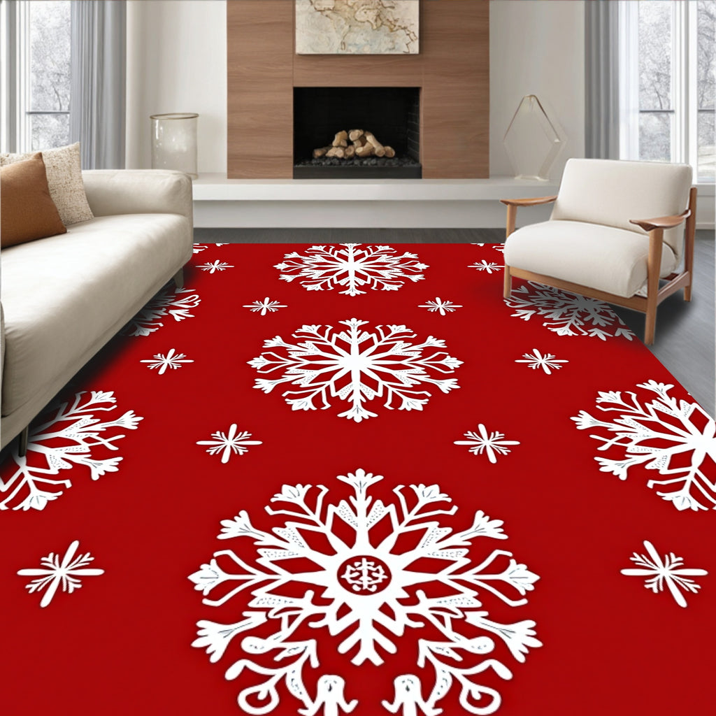 Winter Snowflake Pattern on Red Rug