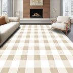 Classic Taupe White Checkered Pattern Rug