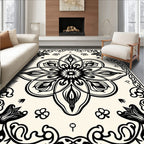 Elegant Black Floral Mandala Design Rug