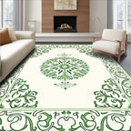 Green Floral Medallion and Border Rug