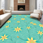 Aqua Yellow Floral Scroll Design Rug