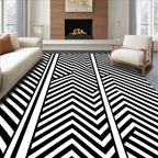 Geometric Sheen Black White Stripes Rug
