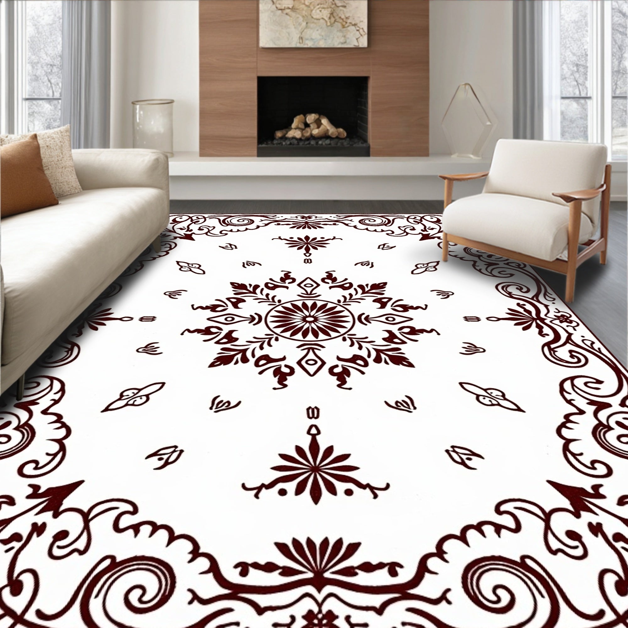 Ornate Floral Mandala Pattern Area Rug