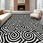 Black And White Swirl Maze Pattern Rug