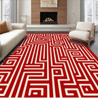 Bold Red Maze Geometric Pattern Rug