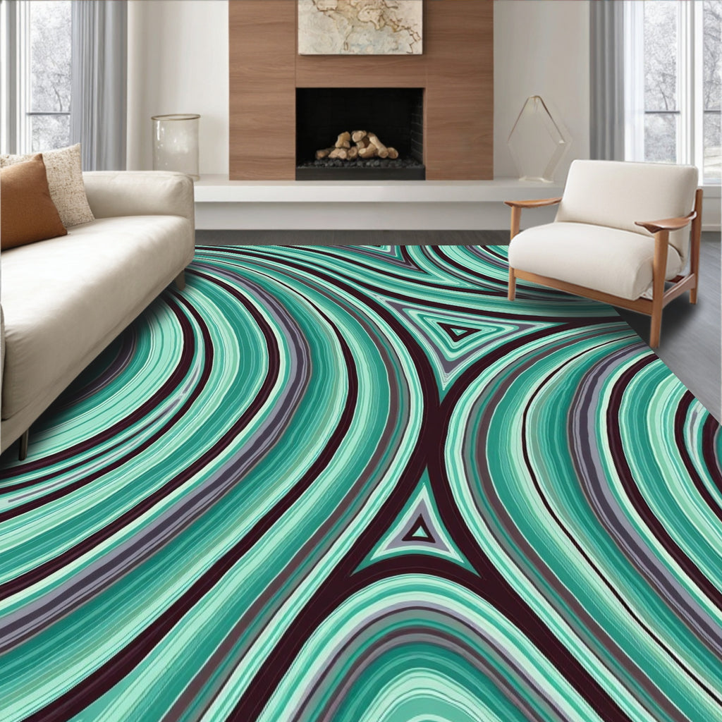 Abstract Wavy Teal Gradient Stripe Design Rug