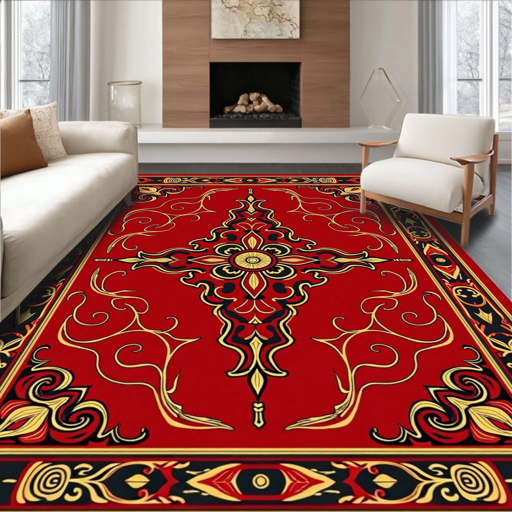 Elaborate Red Floral Tassel Design Rug