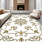 Ornate Golden Floral Scrollwork Design Rug