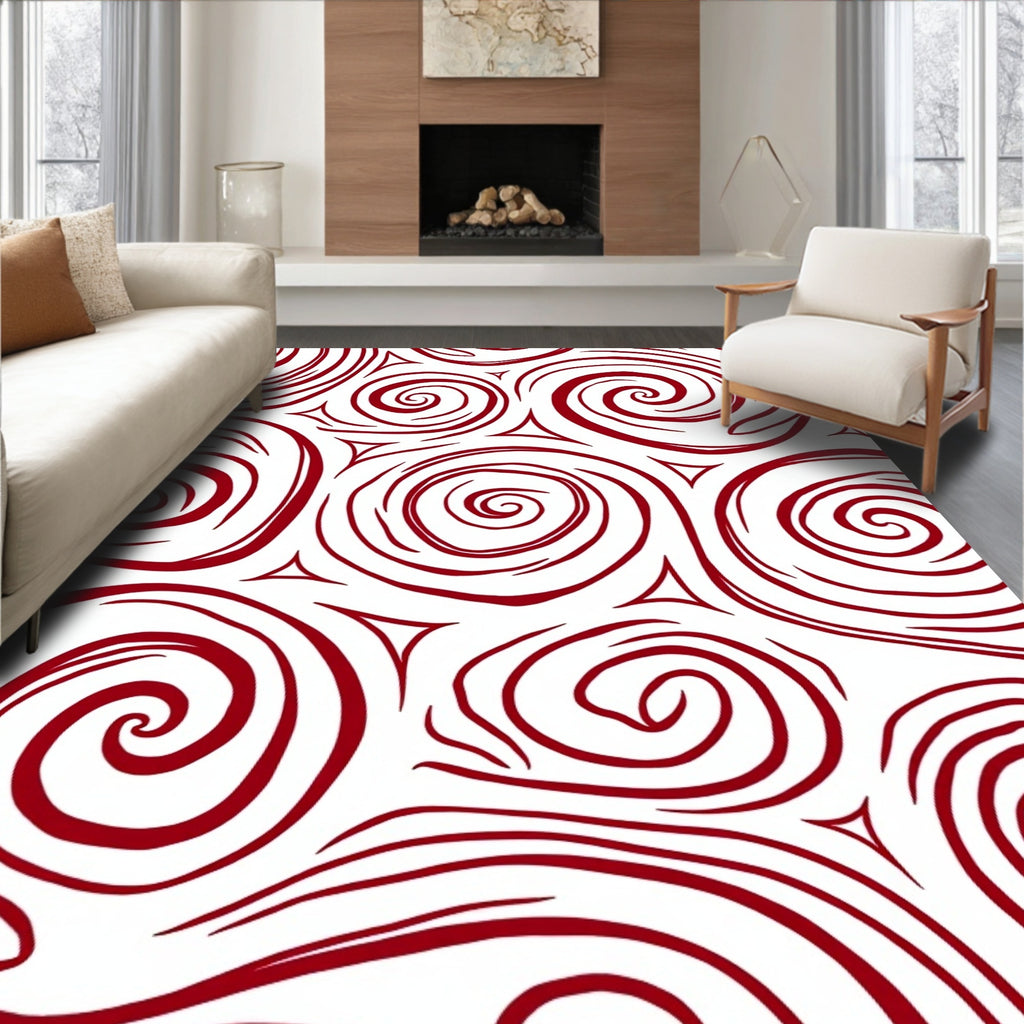 Deep Red Swirl Pattern Design Rug