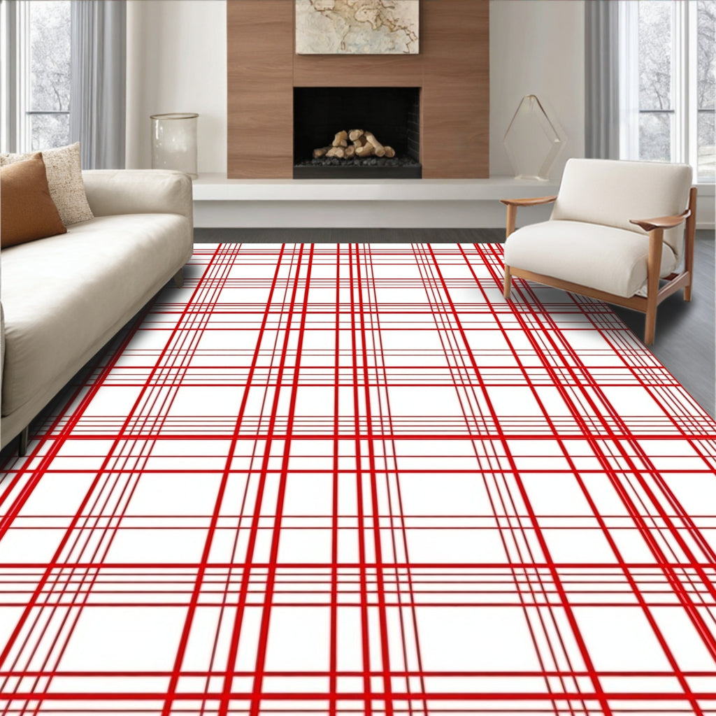 Classic Red Tartan Grid Pattern Rug