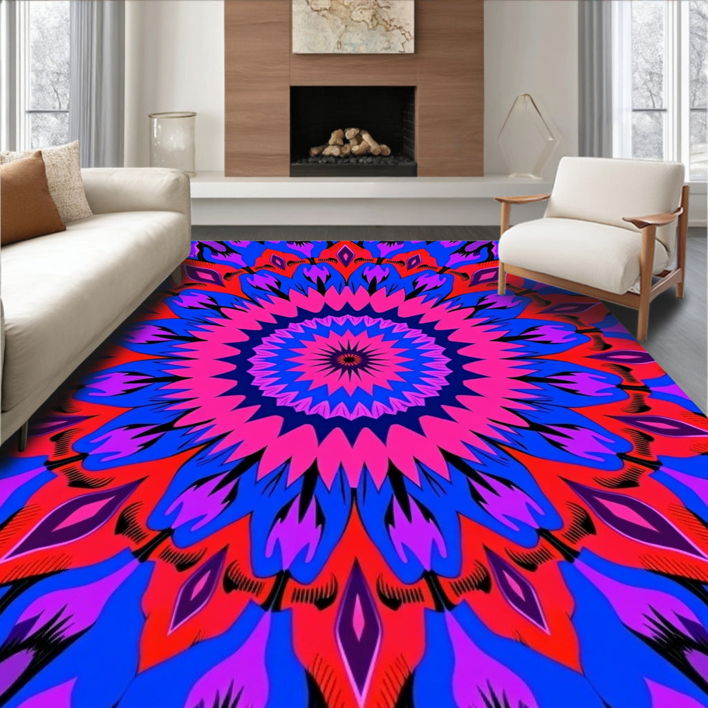 Bold Psychedelic Floral Medallion Design Rug