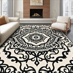 Elaborate Black Floral Scrollwork Design Rug