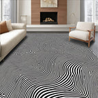 Abstract Black White Wavy Stripes Rug