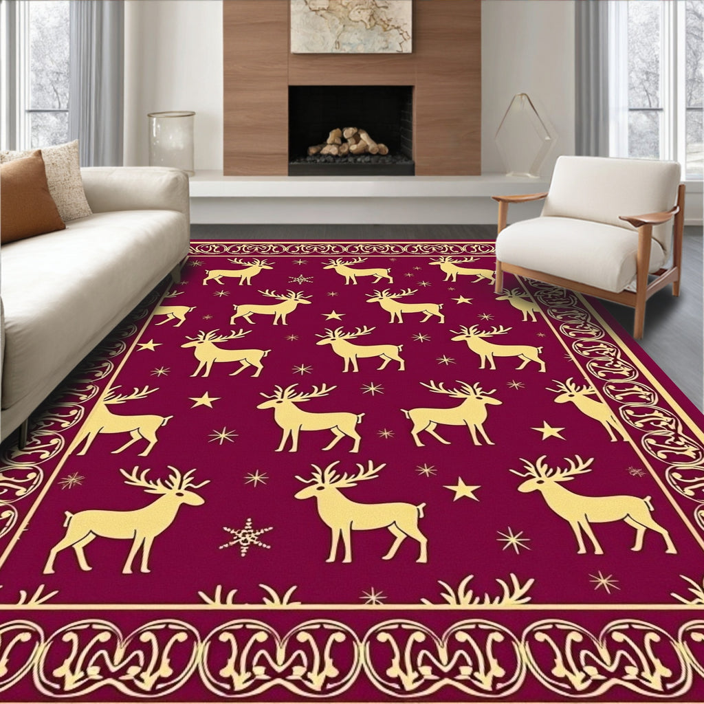 Regal Reindeer Star Border Design Rug