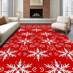 Red White Snowflake Patterned Design Rug
