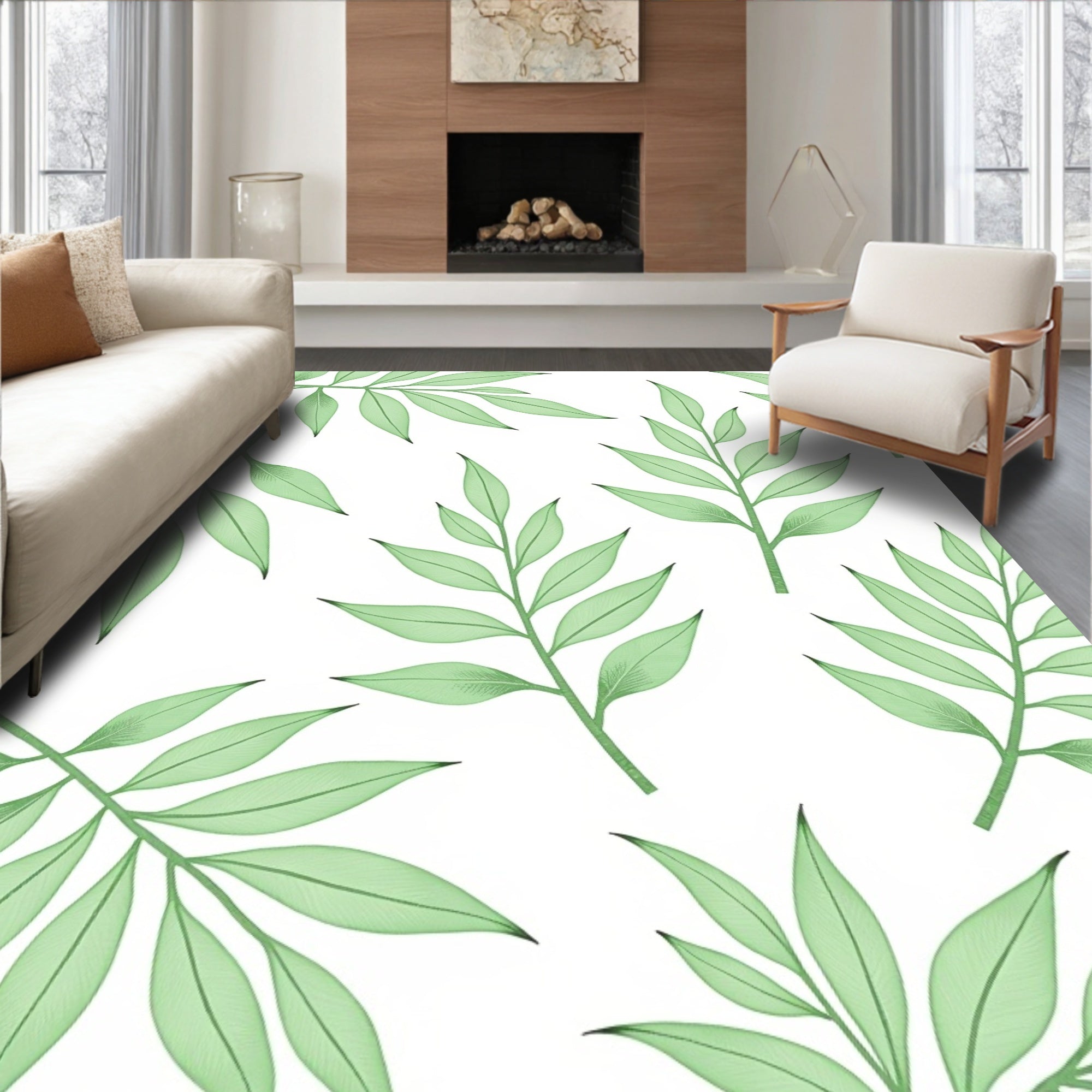 Fresh Green Leaf Pattern Design Rug