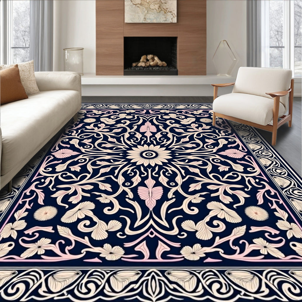 Elegant Floral Vine Art Nouveau Rug