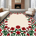 Red Floral Swirls Leaves Design Rug