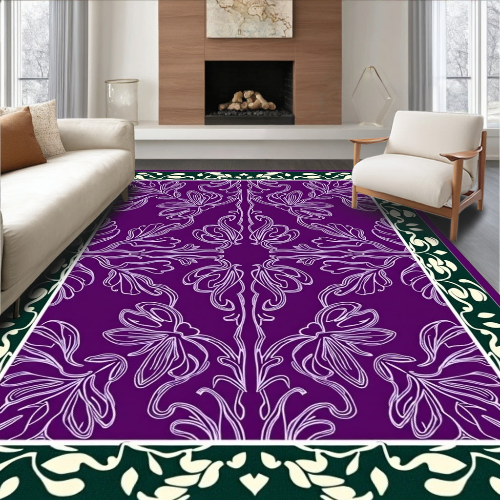 Purple Cream Art Nouveau Floral Rug