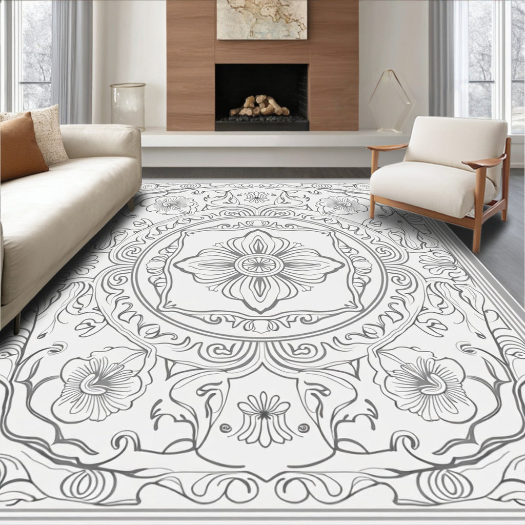 Vintage Floral Arrangement Outline Design Rug